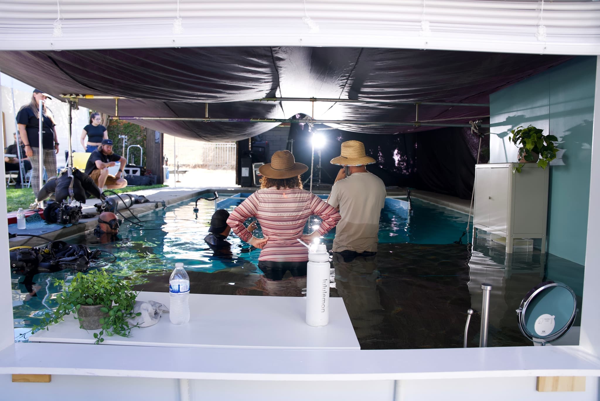 Flooded set with crew